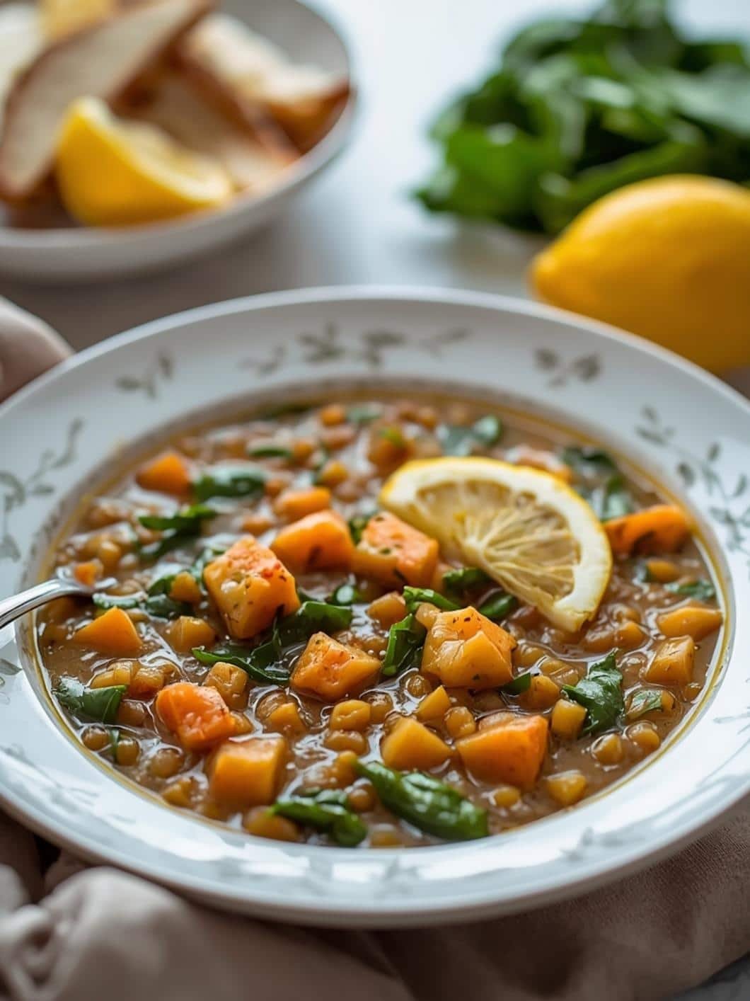 Easy Slow Cooker Lemon Lentil Soup with Spinach